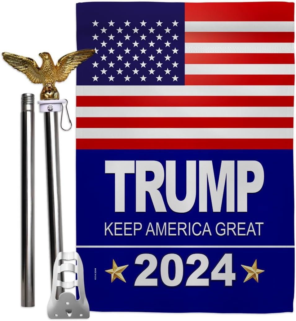 Trump 2024 Flag Eagle Pole Kit Wall Hanging Deor for Home Porch President 47 MAGA Yard Sign Poster Patriotic Decorations 4th of July Republican Gifts for Dad Made in USA