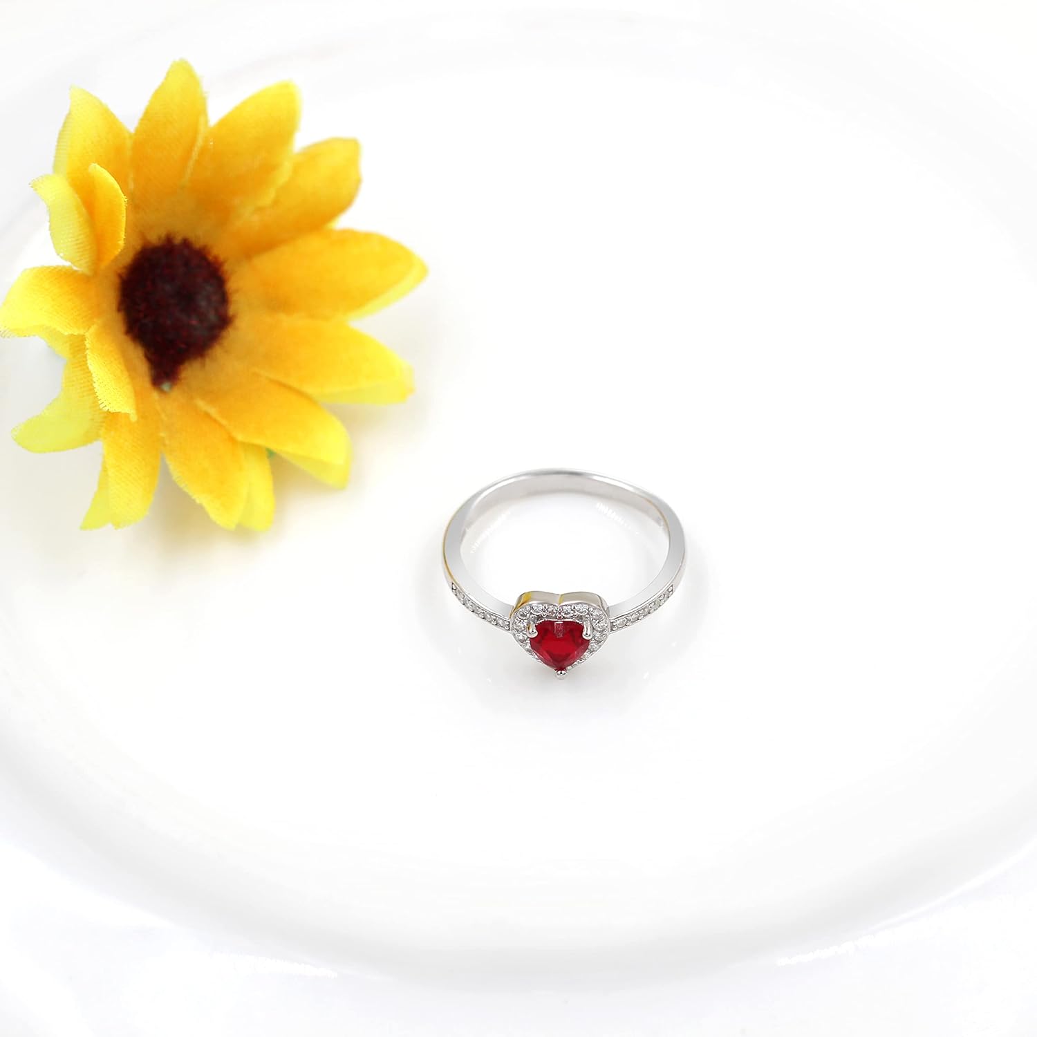 Uloveido Womens 925 Sterling Silver Red Heart Promise Ring Birthstone Rings for Women CJ007