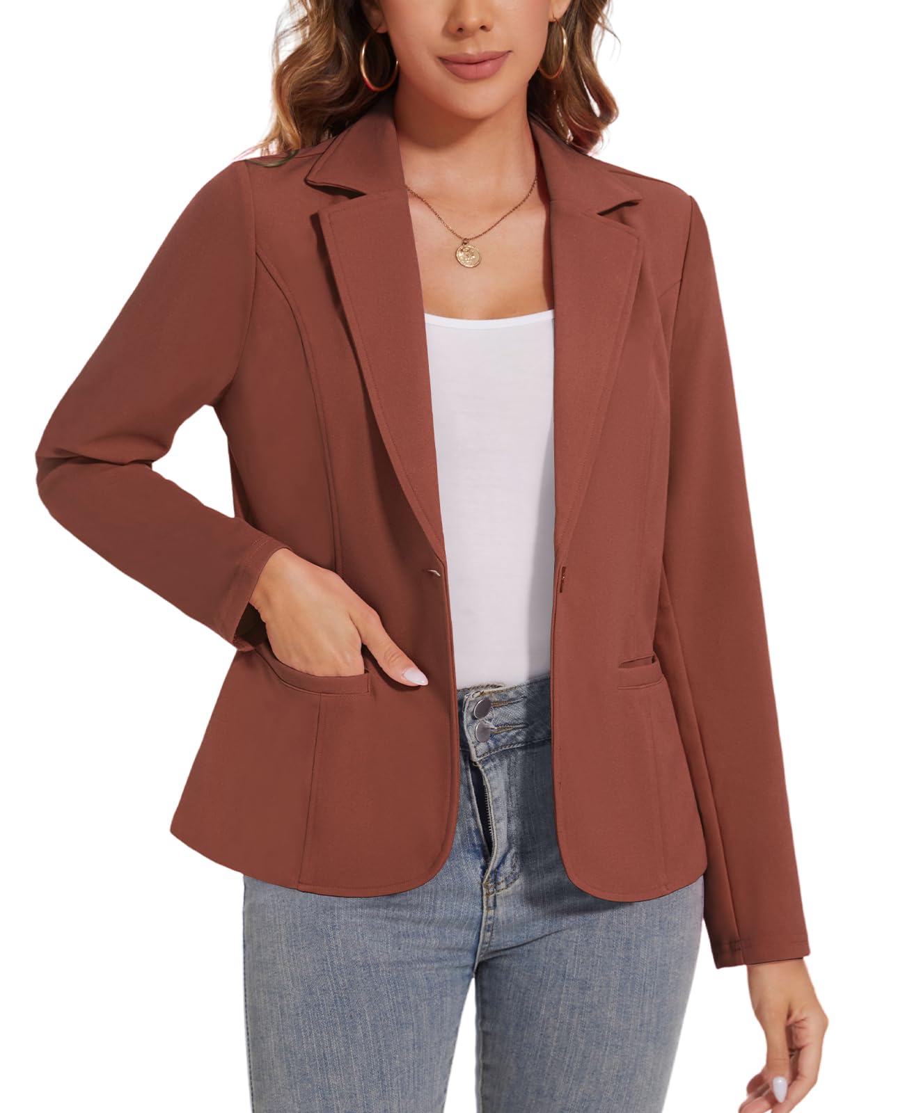 Blazer para mujer, chaqueta de un botón, con solapa con muescas, elegante, ajuste delgado, manga larga