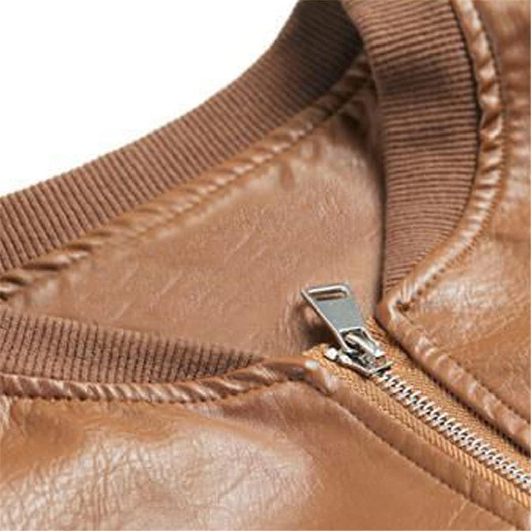KEHAIOO O-Neck Spring Woman's Pu Leather Jackets, Long Sleeve Casual Faux Leather Coats, Female Basic Jacket with Pockets