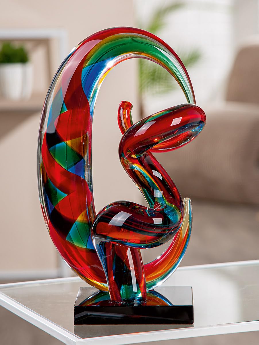 GILDE Palmeira Glass Sculpture - Multicoloured Glossy Finish - 28cm High x 17cm Wide x 15cm Deep