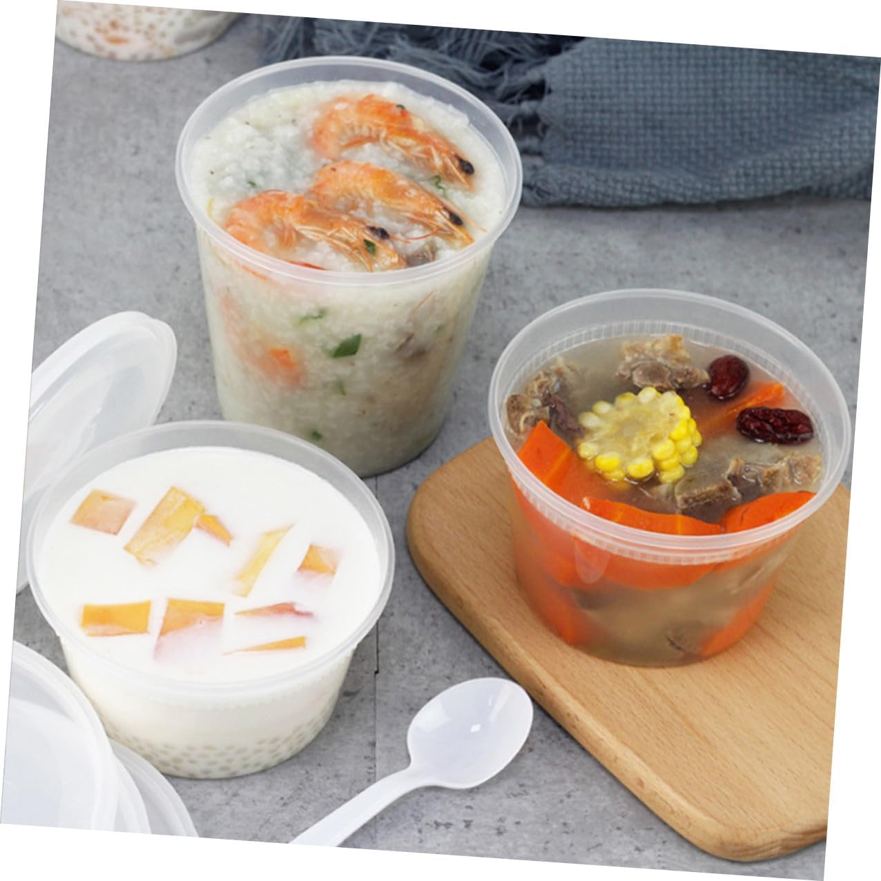 Ipetboom 50pcs Disposable Soup Bowls and Hot Cold Cups with Lids, 16oz 32oz Takeout Food Containers, Oil Proof Porridge Cups for Food Packaging