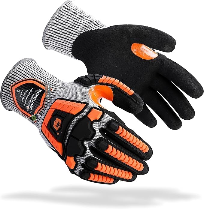 Defender Safety Guantes de trabajo ANSI A6 resistentes a los cortes, paquete de 12, protección contra impactos, recubiertos de nitrilo, hechos de