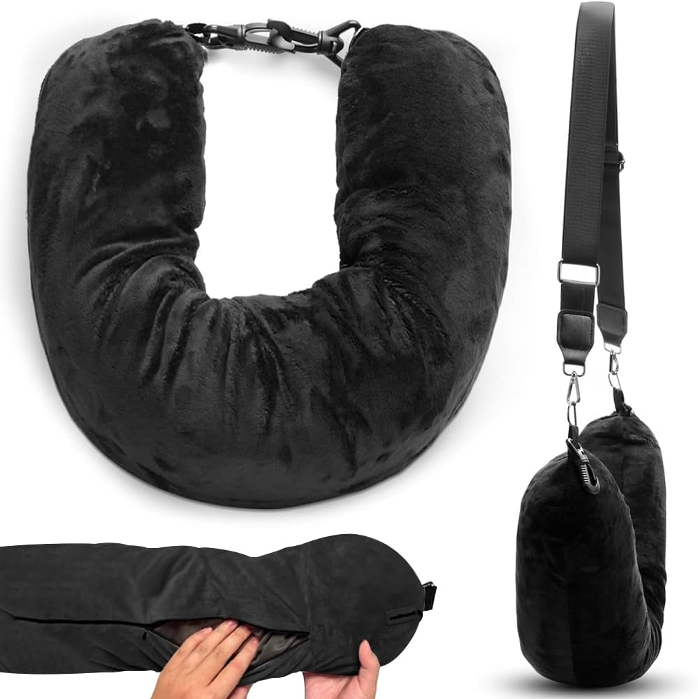 Stuffable Neck Pillow for Travel, Travel Neck Pillows With Adjustable Straps, Travels Pillow Stuffable with Clothes Flight Soft Portable Necks Pillows for Extra Luggage Travels Essentials(Black) Stuffable Neck Pillow for Travel, Travel Neck Pillows With Adjustable Straps, Travels Pillow Stuffable with Clothes Flight Soft Portable Necks Pillows for Extra Luggage Travels Essentials(Black)