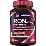 Doctor\'s Recipes Iron Supplement 65 mg with Vitamin C - Maximized Absorption & Stomach Friendly Iron Pills for Red Blood Cells Formation, Heart, Brain & Immunity Health - Vegan Non-GMO 90 Iron Tablets