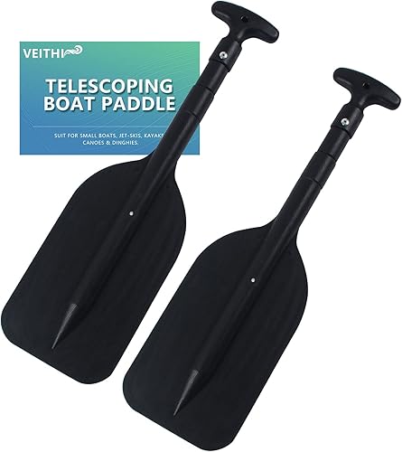 VEITHI Remo plegable telescópico para lancha antideslizante de plástico de aluminio, paquete de 2 flotadores de tubos pequeños, remos y accesorios