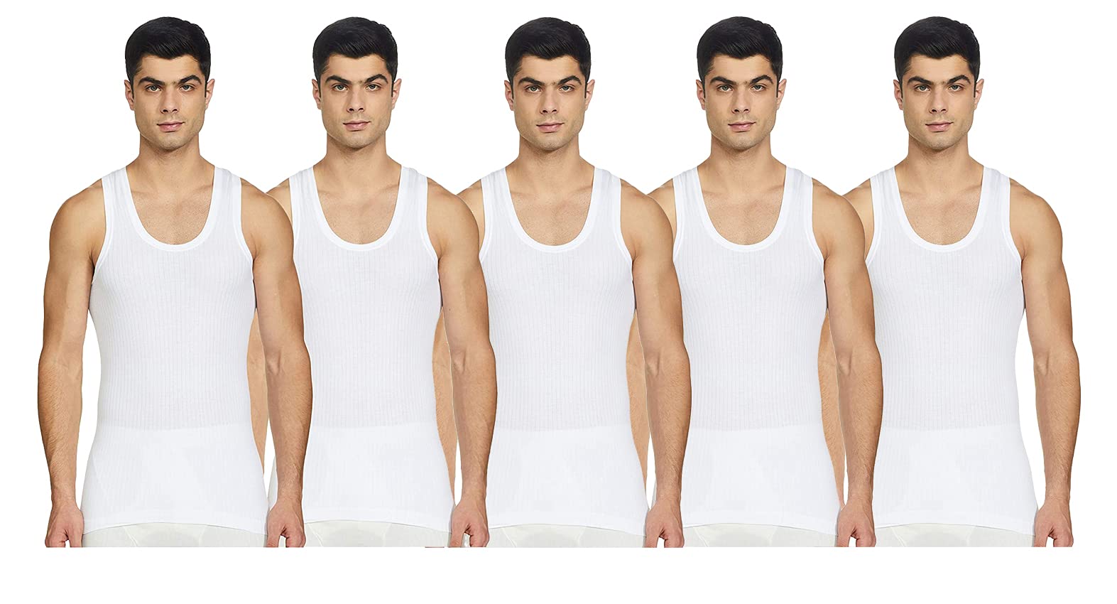 onch Men 100% Cotton White Sleeveless Rib Vest Innerwear Pack of 5-picture-23