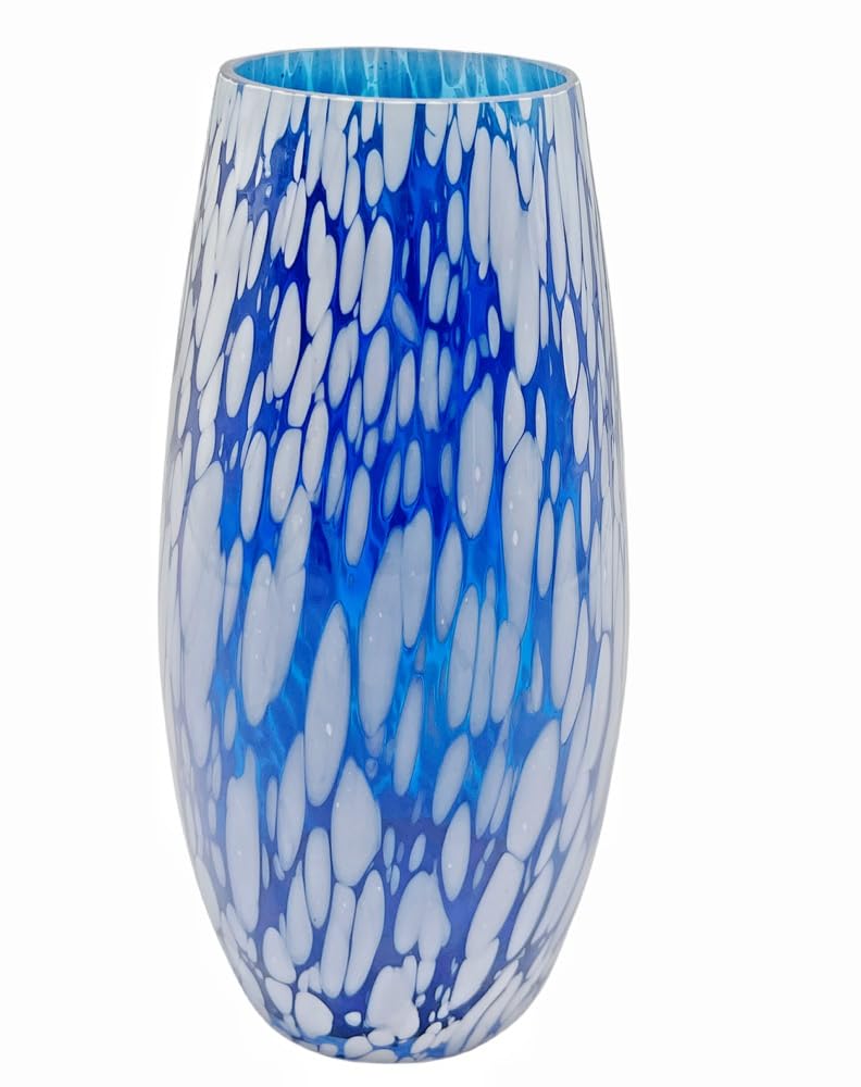 Simpa Blue Large Decorative Coloured Molten Glass Centerpiece Flower Vase - 25Cm (H)