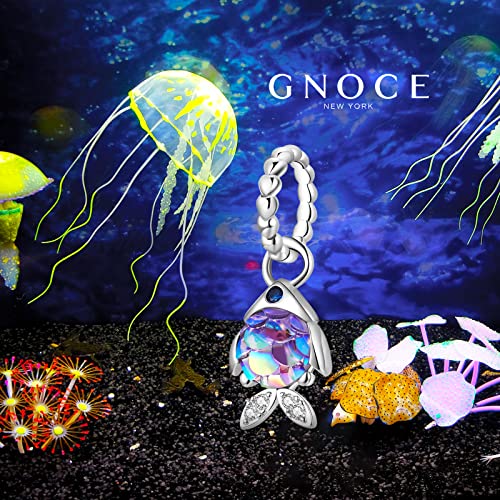 GNOCE Cheerful Fish Pendant Charms for Bracelet 925 Sterling Silver Dangle Glitter Resin & Clear Gemstones Charms For Women Mother's Day Gift2
