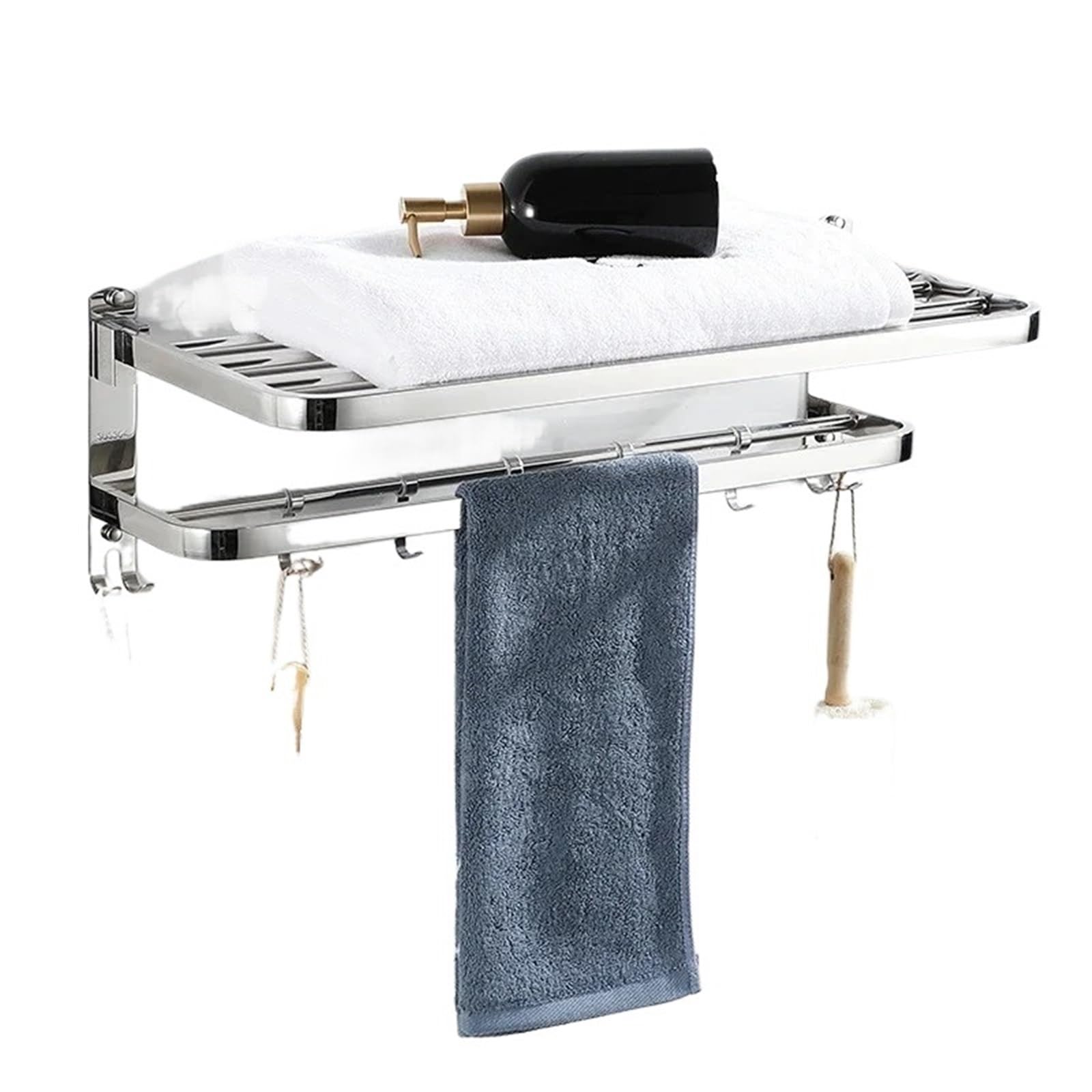 Non Punching Foldable Bathroom Towel Storage Rack Hardware Pendant(40 * 24 * 20cm)