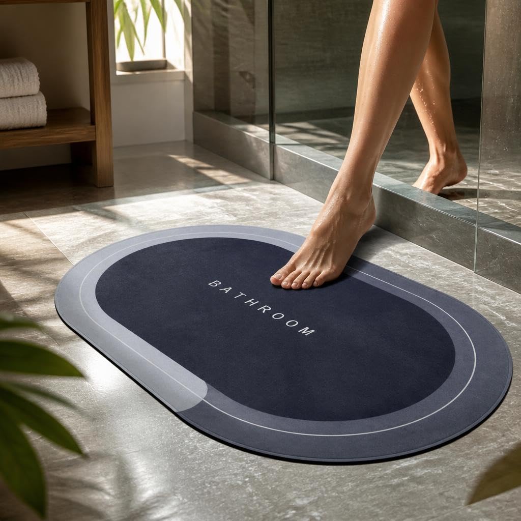 Madam Goverdi Kolay Kuruyan Banyo Paspası duştan sonra ıslak zeminlerde kaymayı önleyerek banyonuzu temiz tutan su emici oval mat 58x37 cm