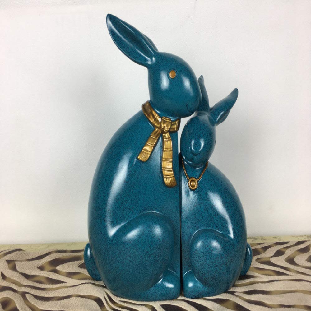 Statue de lapin bleu en résine : lot de 2 figurines mignonnes pour déco maison et bureau