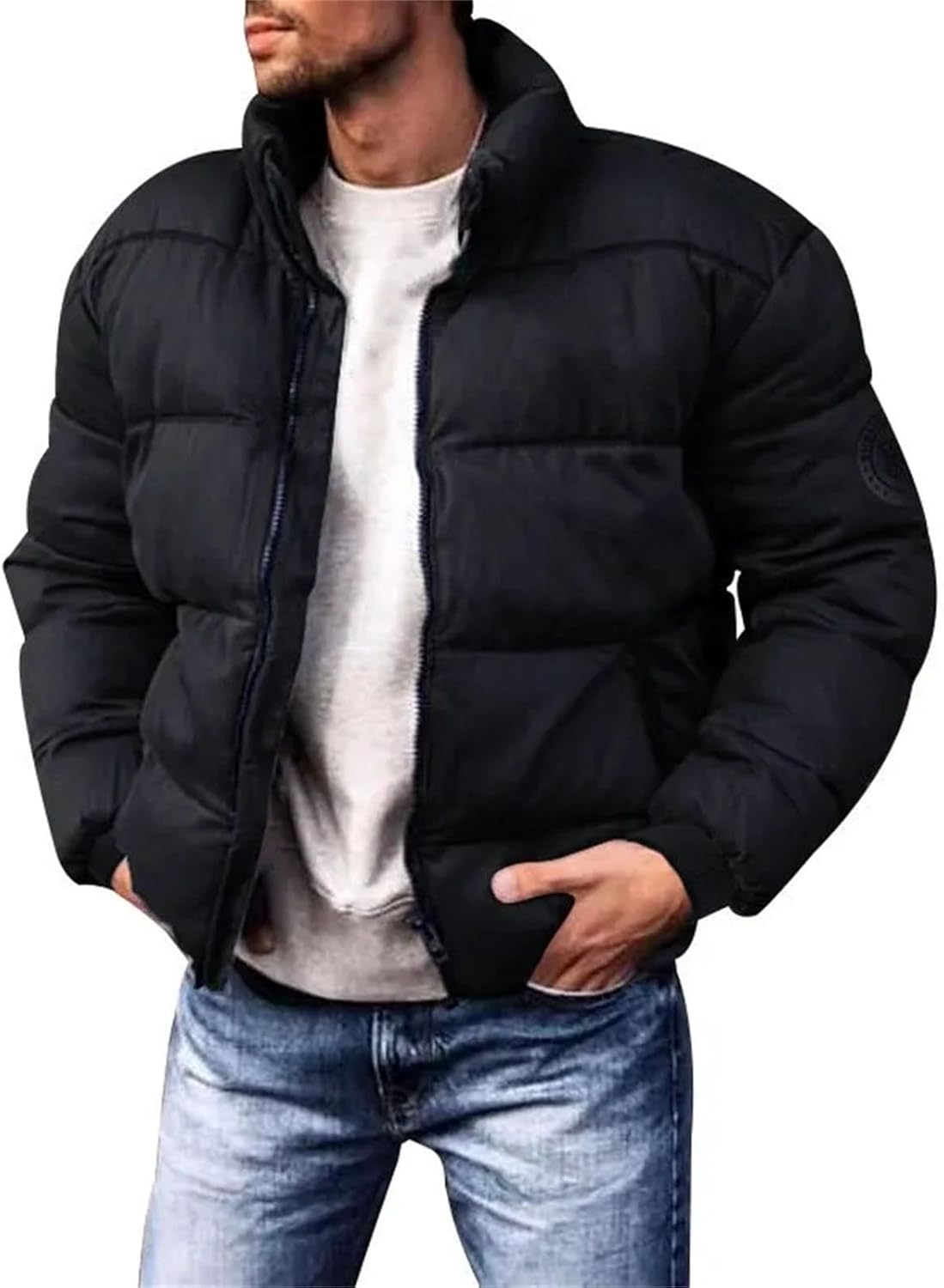 Men's Down Cotton Jacket Outwear Short Stand Collar Warm Clothing Daily Casual Windproof Warm Parkas Top