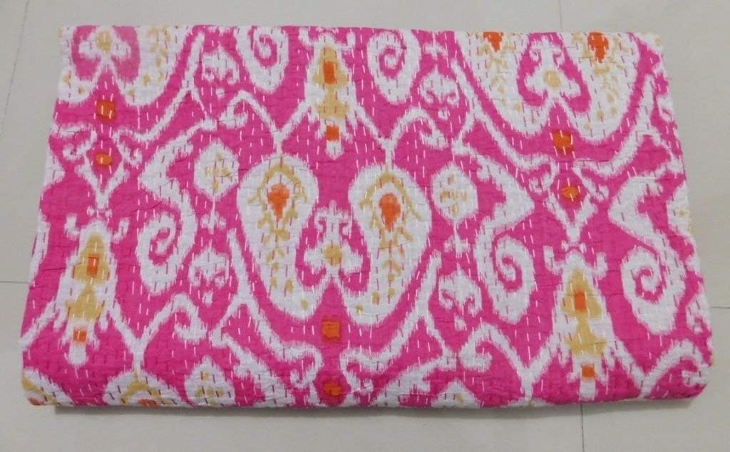 100% Cotton Boho Throw Bedspread Blanket Quilt Kantha Work Indian Hippie Bedding Bedding Bedspread Ikat King Decorative Kantha Quilt