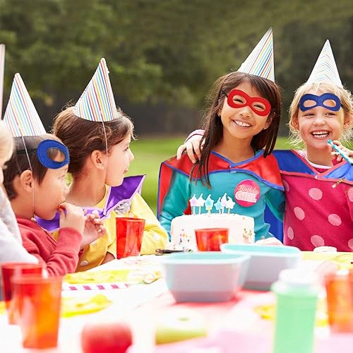 Vista 2 de DQZ Capas y máscaras de superhéroes para niños y niñas disfraces de Navidad de superhéroes como recuerdos de fiesta paquete de 16 rojo