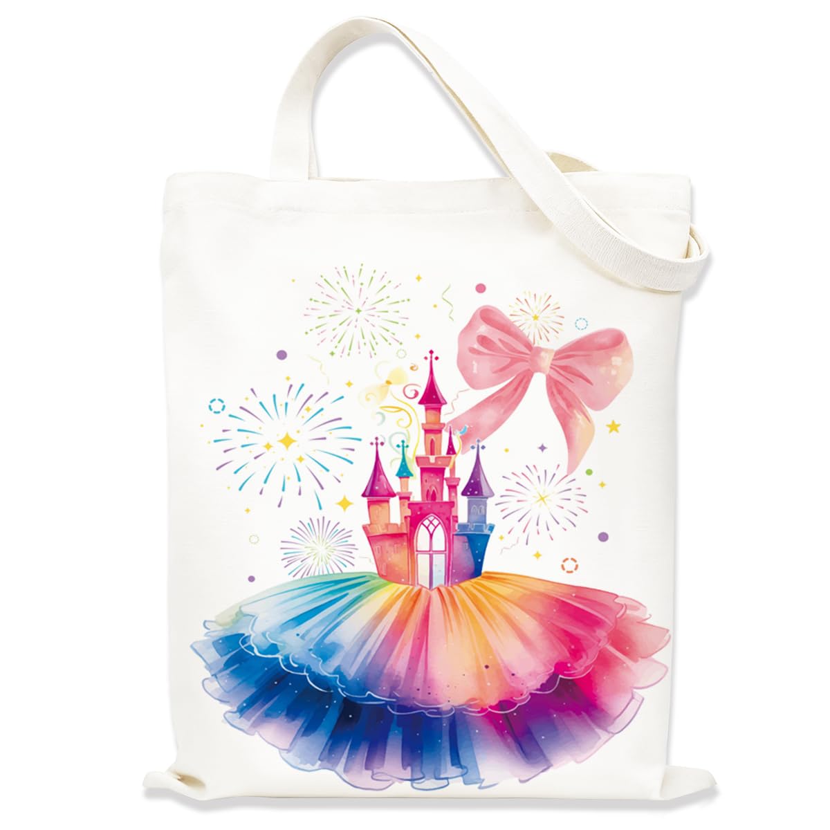 Rainbow Fairy Tale Aesthetic Tote Bag for Women Girls, Cloth Bags with Handles, Groovy Tote Bag, Cute Tote Bags for Women, Reusable Grocery Bag for Travel Shopping Work Gym