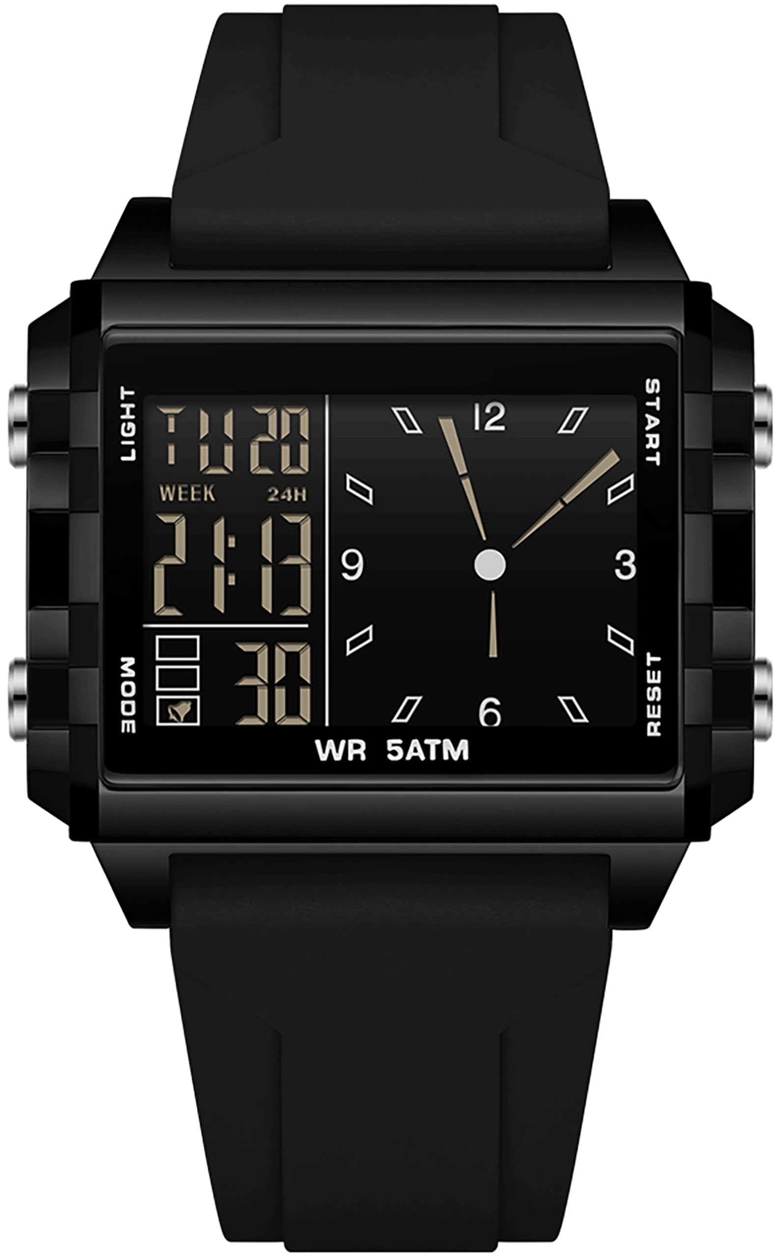 findtime Rechteckige Armbanduhr Sportuhr Digital Analog Silikonarmband Farbige Digitaluhr Herren Damen Teenager Uhr Coutdown Stoppuhr Dualzeit 5ATM Wasserdicht Designer