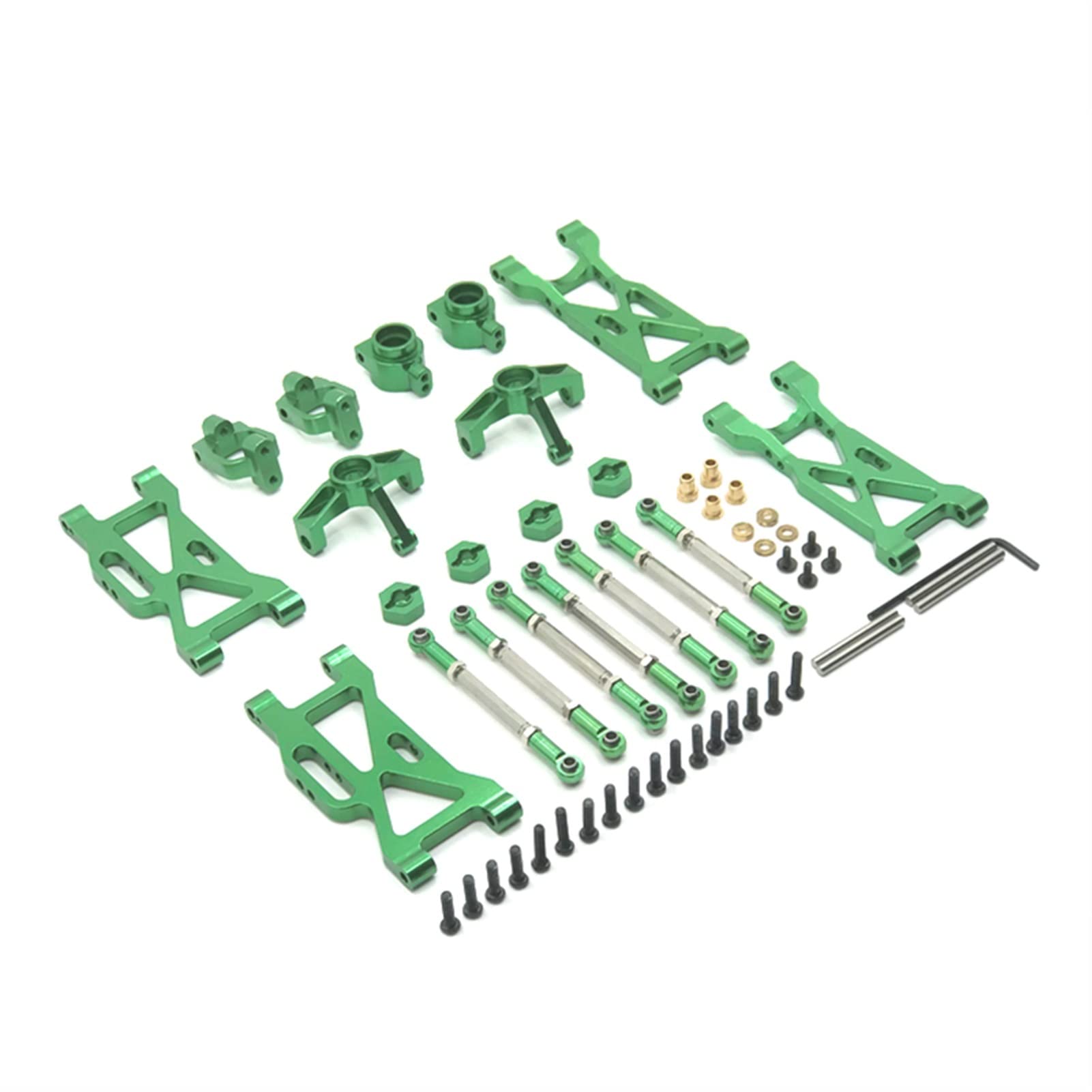 1/10 ulepszony metalowy zestaw części zamiennych ramię wahadłowe kierownica typ C, do siedzenia, zespół drążka kierowniczego, do WLtoys, 104001 RC Car Zdalny amortyzator samochodowy(Green)