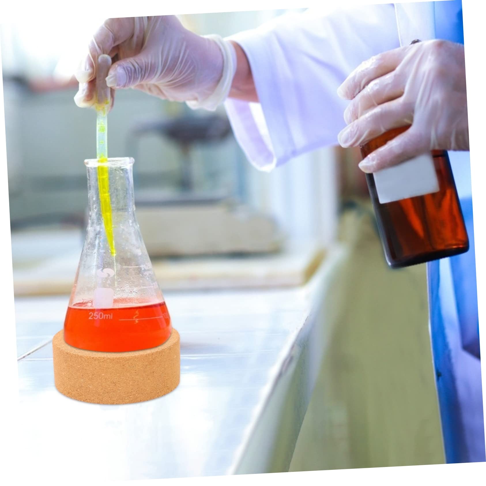 PartyKindom Rundbodenflaschenhalter aus Kork 2 Stück Runde Form Chemikalienbeständig und Reibungshemmend Flaschenfußständer für Labor und Schul Experimentierkolben in Orange