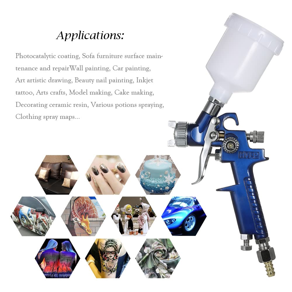 BSEWO Spray-Machine,1.0mm Mini HVLP Air Sprayer Airbrush Kit Paint Spraying Tool Gravity-Feed Air Brush Set Auto Car Painting for Repairing