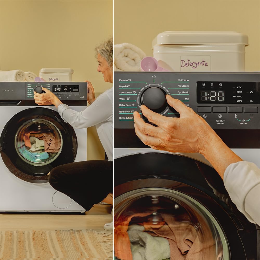 Žena stavlja odjeću u Cecotec mašinu za pranje rublja