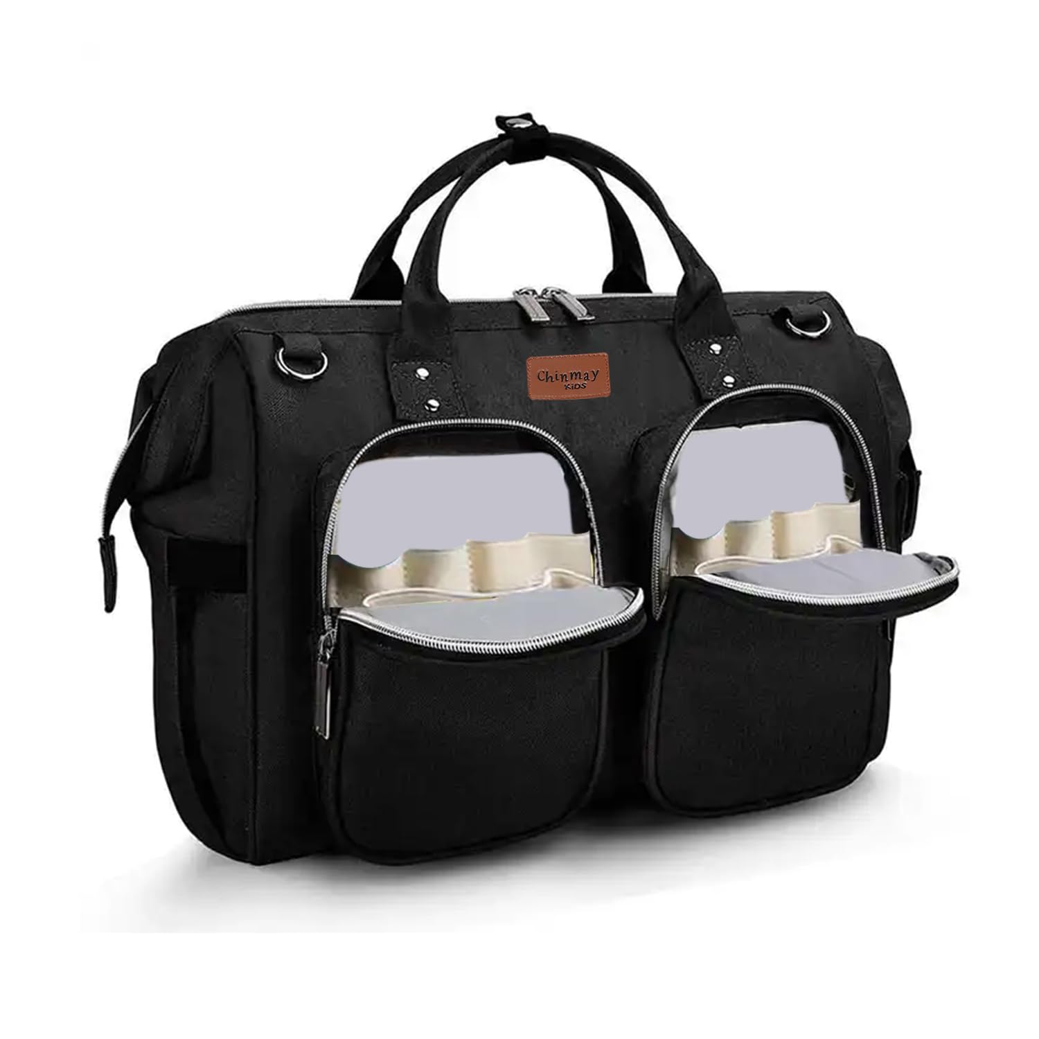Chinmay Kids Waterproof Multifunctional Adjustable Spacious Baby Travel Large Nylon Designer Shoulder Nappy Mommy Bag Diaper Bag, Black-picture-20