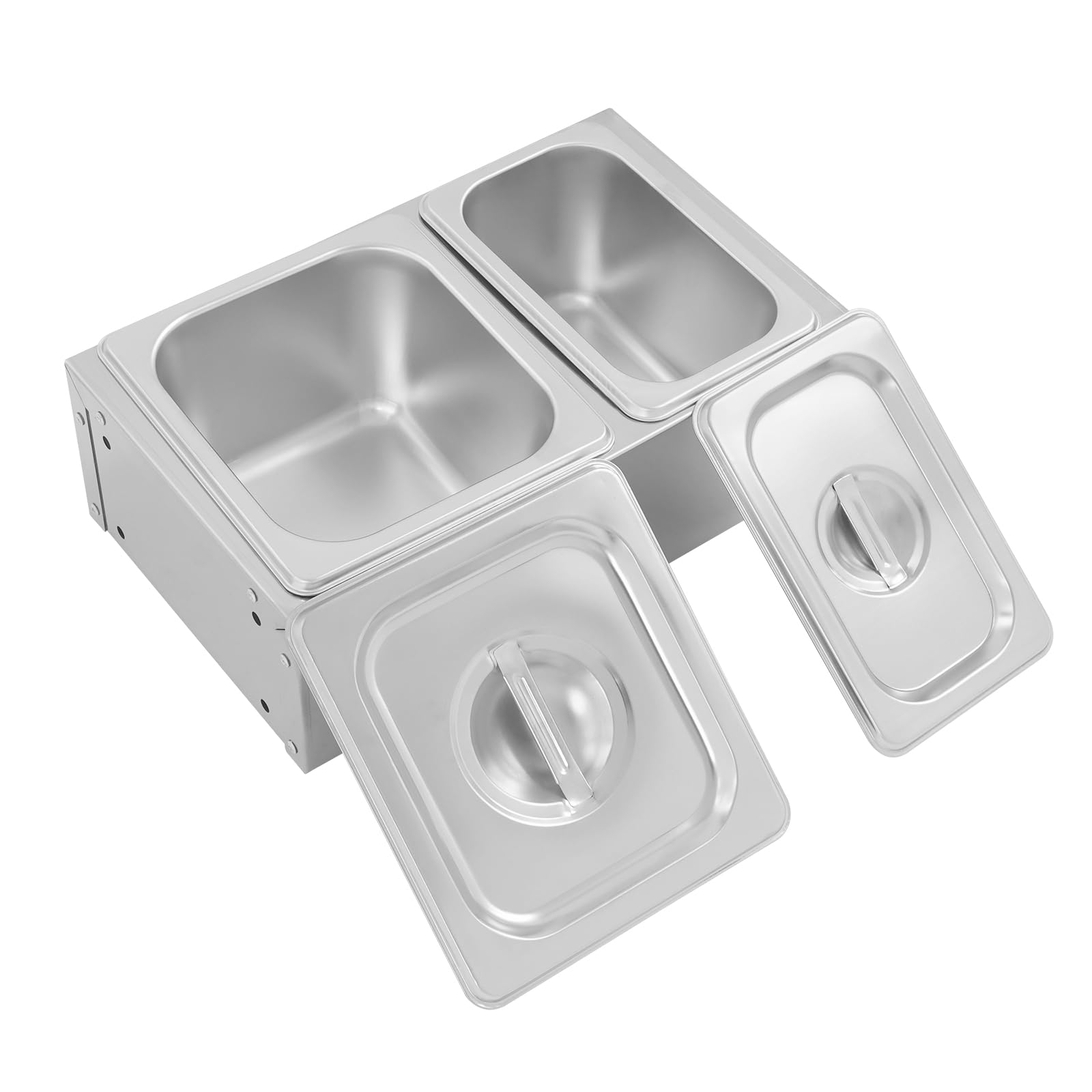 Contenitore per spezie in acciaio inox, da cucina, per spezie, da cucina, con 4 scomparti e 2 supporti per cucina, ristorante, buffet