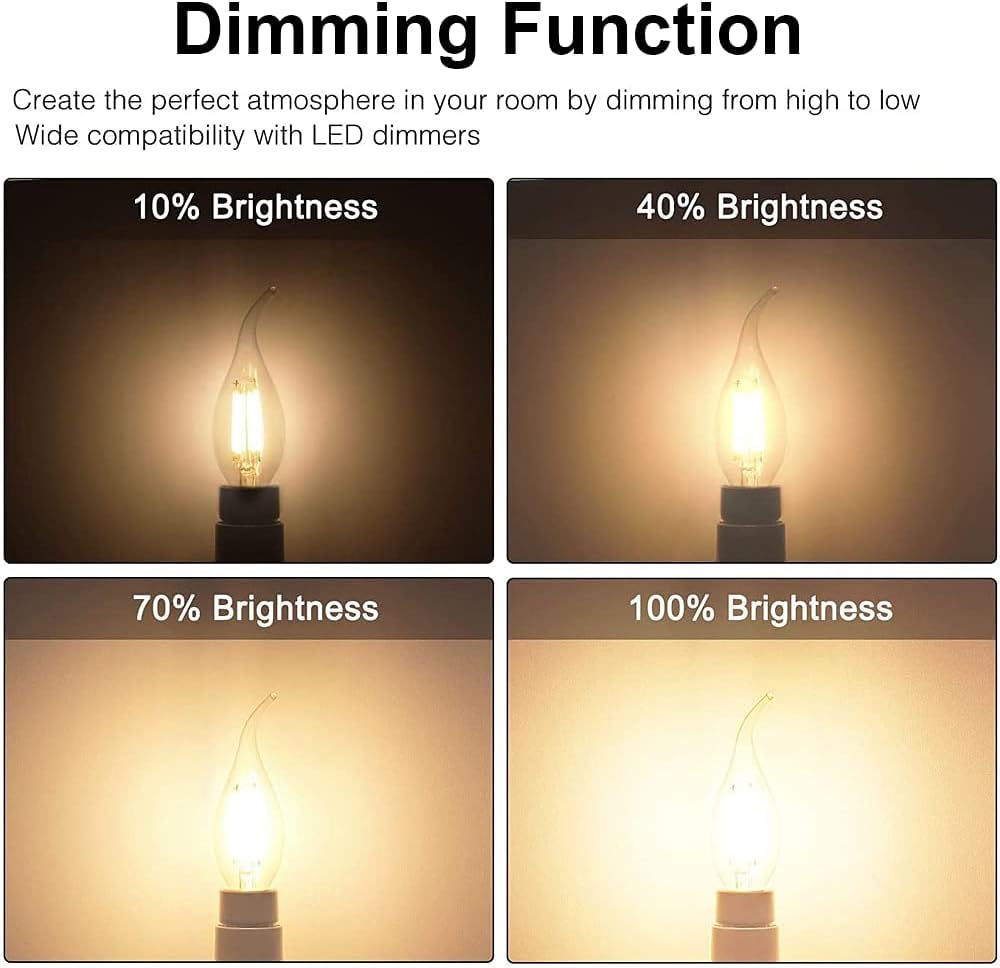 ZFQ E14 Dimmable LED Candle Light Bulbs, 6W 60W Equivalent Warm White 2700K, 600LM, C35 Bent Tip Flame Shape - Image 4