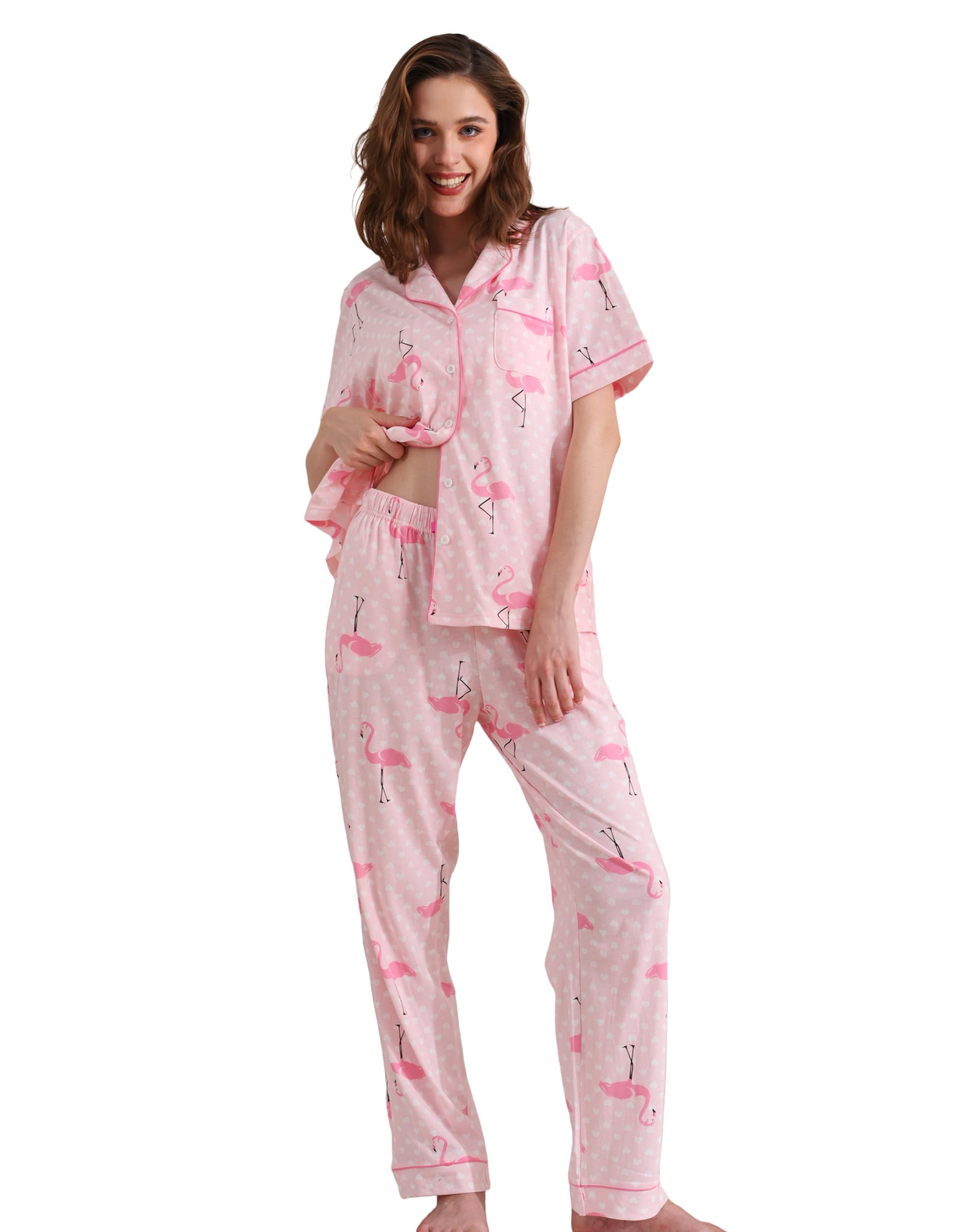 NAP BOUND 100% Cotton Women's Pajama Sets Short Sleeve Button Down Soft Pjs 2 Piece Lounge Set with Pocket Nightwear XS-XXL