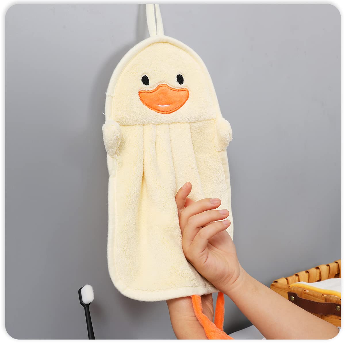Niedliche Enten-Handtücher, superweiche Mikrofaser, Badetücher, wasserabsorbierend, maschinenwaschbar, Küchentücher, dekorative Handtücher mit Aufhängeschlaufe, Gelb