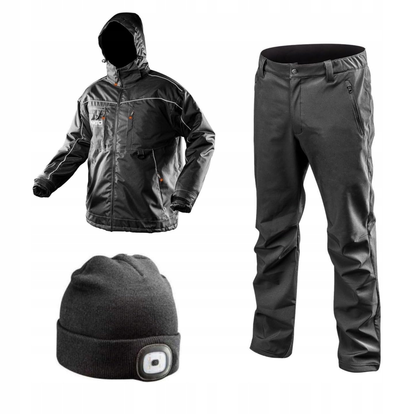 NEO TOOLS Spodnie softshellowe, czarne, zimowe, wodoszczelne, softshellowe, spodnie rekreacyjne, spodnie robocze, outdoorowe, spodnie ochronne, spodnie trekkingowe, S-3XL