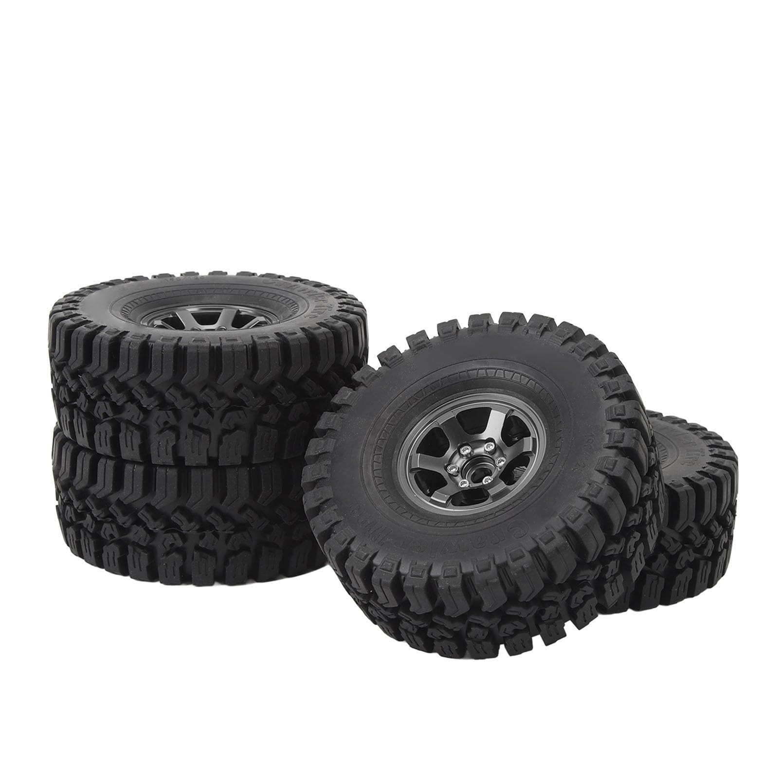 Baxnore 4 Pcs 1.9 Inch RC Crawler Tires with Aluminum Alloy Wheels Heavy Duty Rubber Off Road Tires for SCX10 RBX10 1/10 Scale RC Cars Replacement Parts (Ti Color)