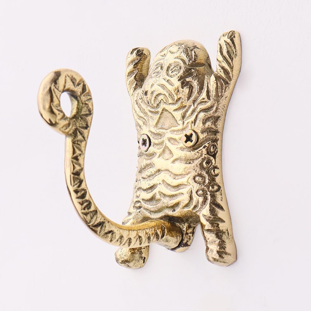 Indian Shelf Tiger Gold Wall Hooks Decorative Brass Towel Hooks Holder Coat Rack Wall Mount Gold Vintage Hook for Hanging Coats