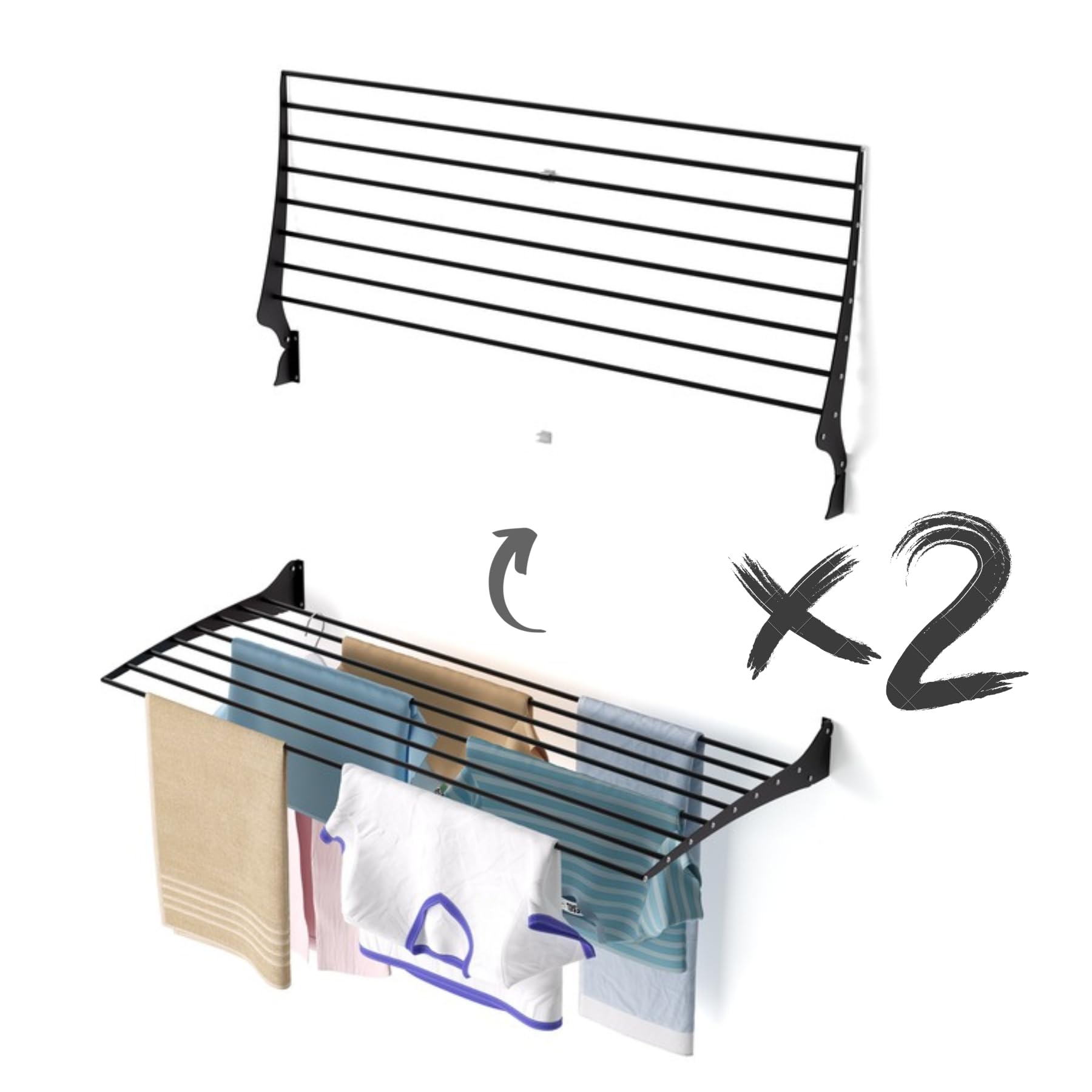 2X Foxydry Fold 116 Cm BlackWall-Mounted Clothes DryerCompact Drying Solution