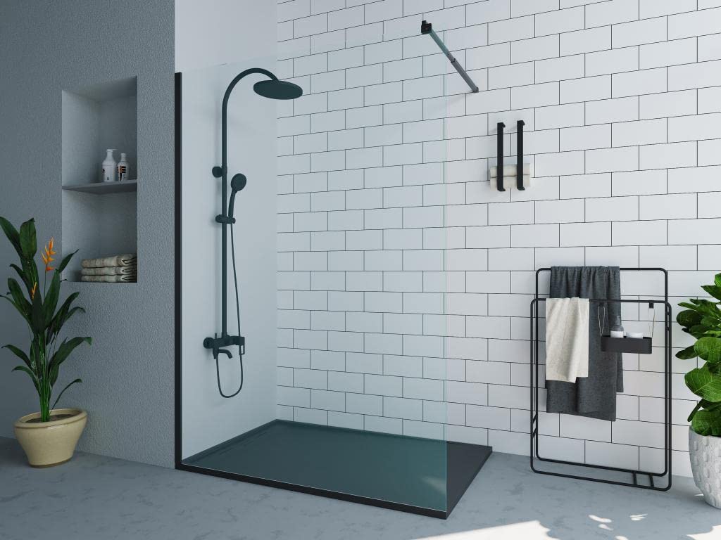 Vente-unique-Mampara de ducha italiana negro mate de estilo industrial - 140 x 200 cm - DAREN