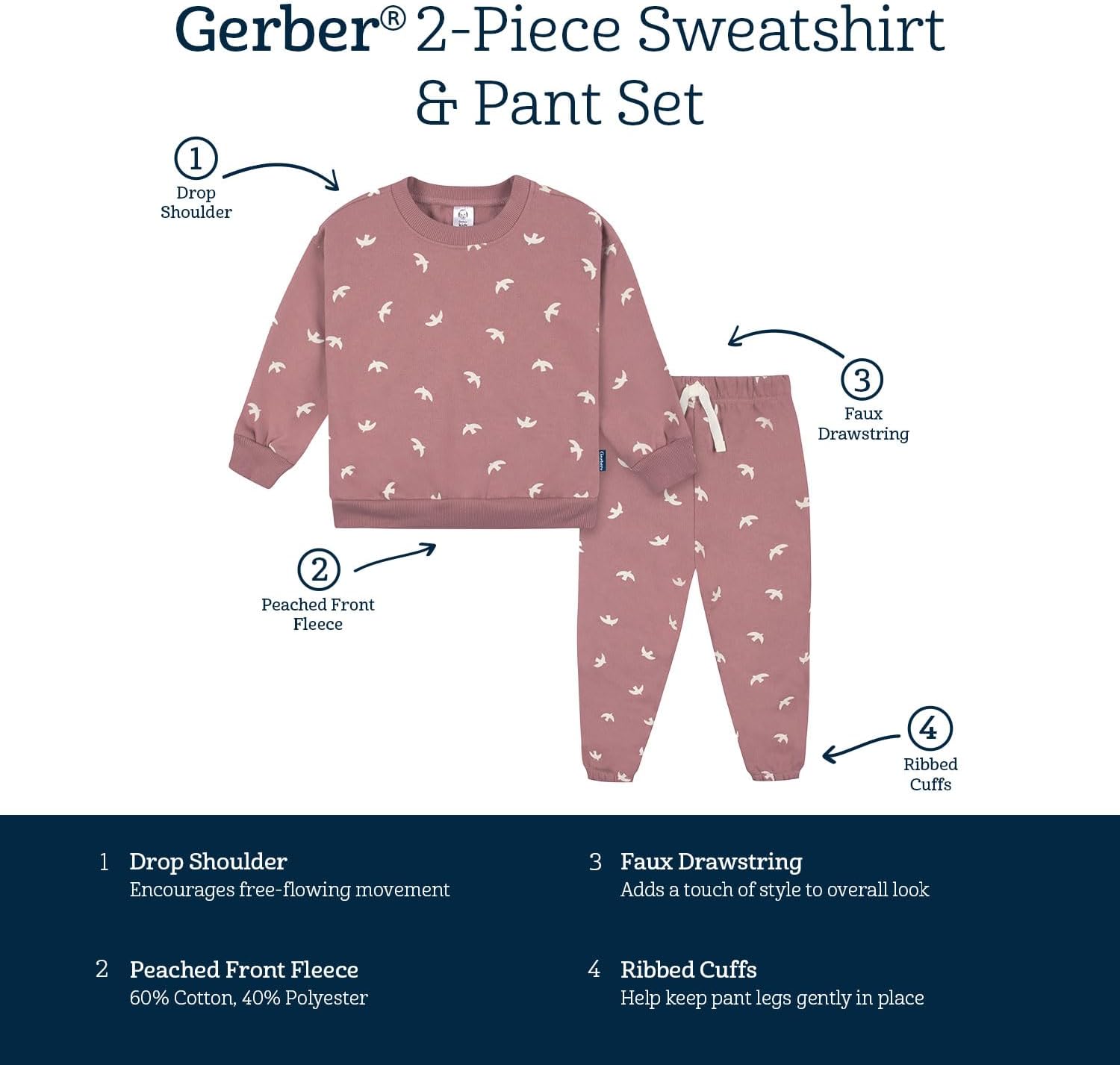Gerber Baby Girls' Toddler 2-piece Fleece Sweatshirt and Jogger Set - Image 6