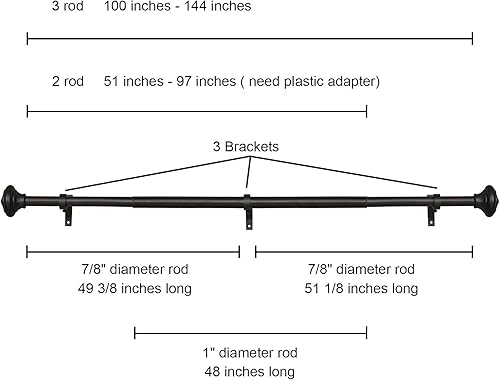 Miniatura 7 de Kemmie Barra de cortina de tratamiento de ventana de 1 pulgada con remates de urna de patrón decorativo, longitud ajustable de 18 a 36 pulgadas,