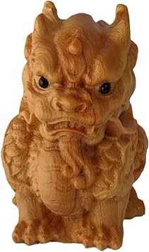 Handmade Wood Carving Kylin Figurine, Chinese Kylin Ornament Good Luck Animal Statue Collection Sculpture for Wealth Prosperity Protection Decor,1Pcs