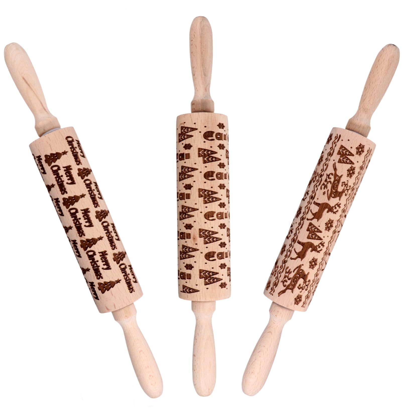 3piezas Rodillo De Madera Para Amasar Rodillo De Navidad Para Hornear Para Cocina