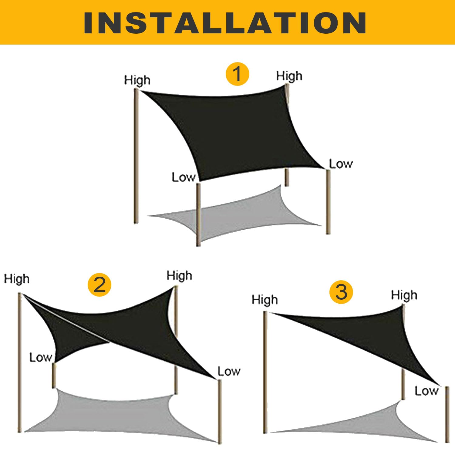 Voile D'Ombrage 3x3m Protection UV 95% - Imperméable Pour Jardin, Terrasse - Gris
