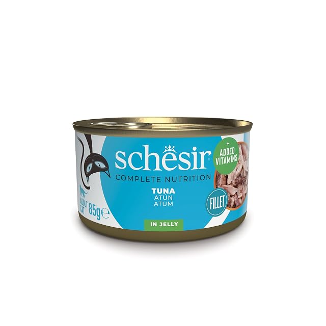 Schesir Atún en Gelatina, Comida Húmeda para Gatos, en Latas, 100% Natural, con Vitaminas Añadidas, 12 x 85g