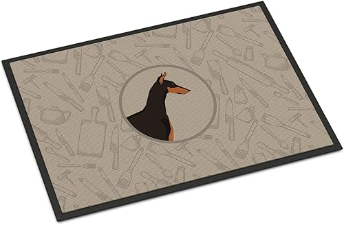 Caroline's Treasures CK2182JMAT Doberman Pinscher in The Kitchen - Tapete para puerta delantera, 24 x 36 pulgadas, para interiores y exteriores,