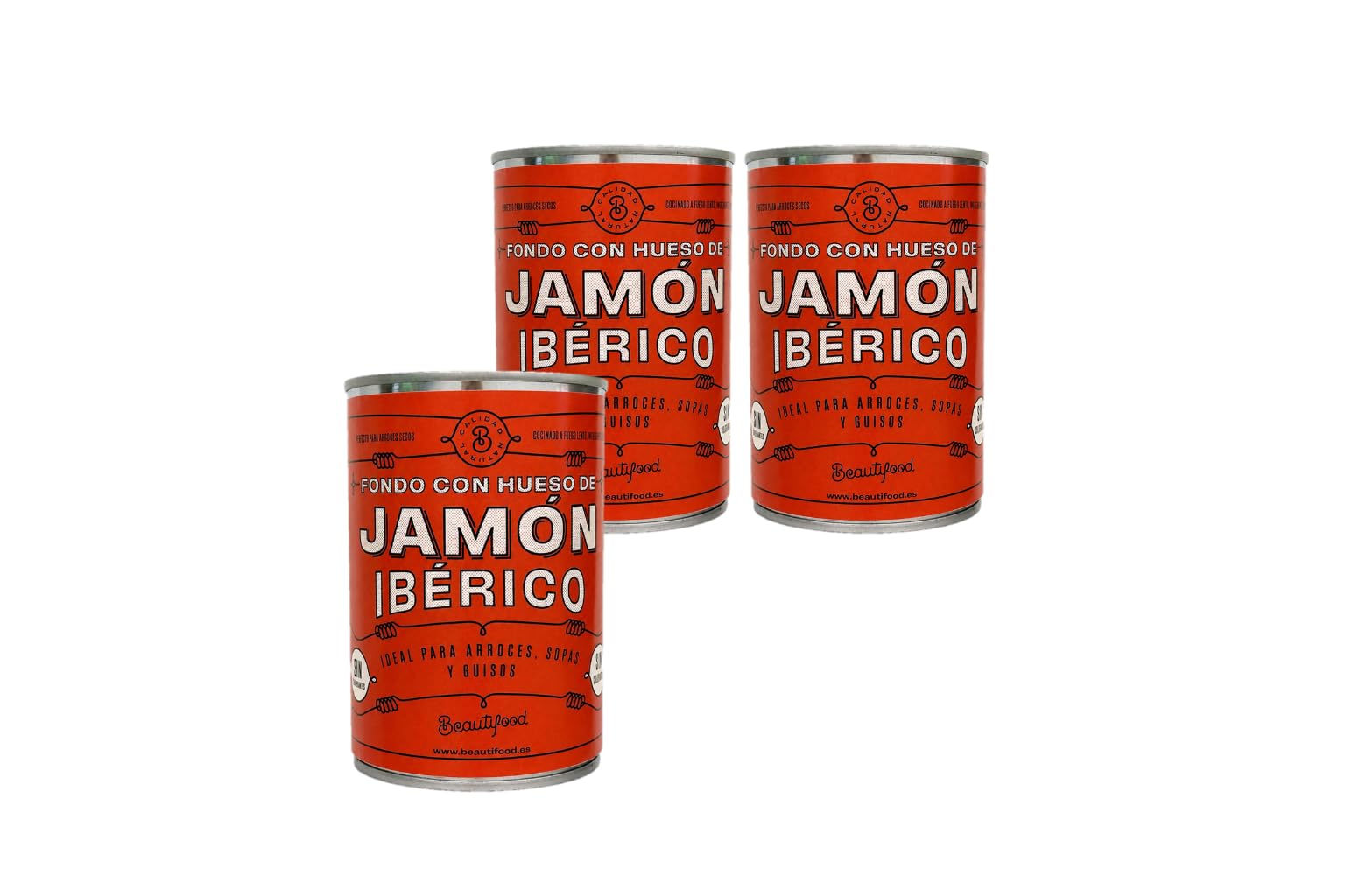 Beautifood – Fondo Concentrado de Jamón Ibérico para Arroces, Guisos y Recetas Gourmet | 100% Natural | Sabor Intenso y Tradicional | 4 Raciones por Lata de 400g | Pack de 3 Latas