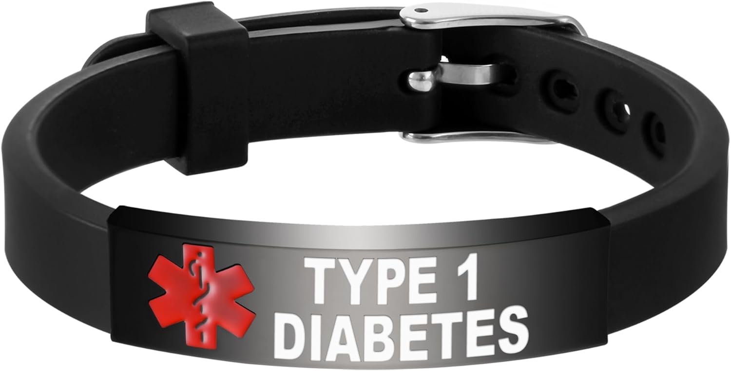 Medical Alert Bracelet Dual-Sided Custom Engraved ID Identification Personalized Wristband for Women Adjustable Band Security Clasp