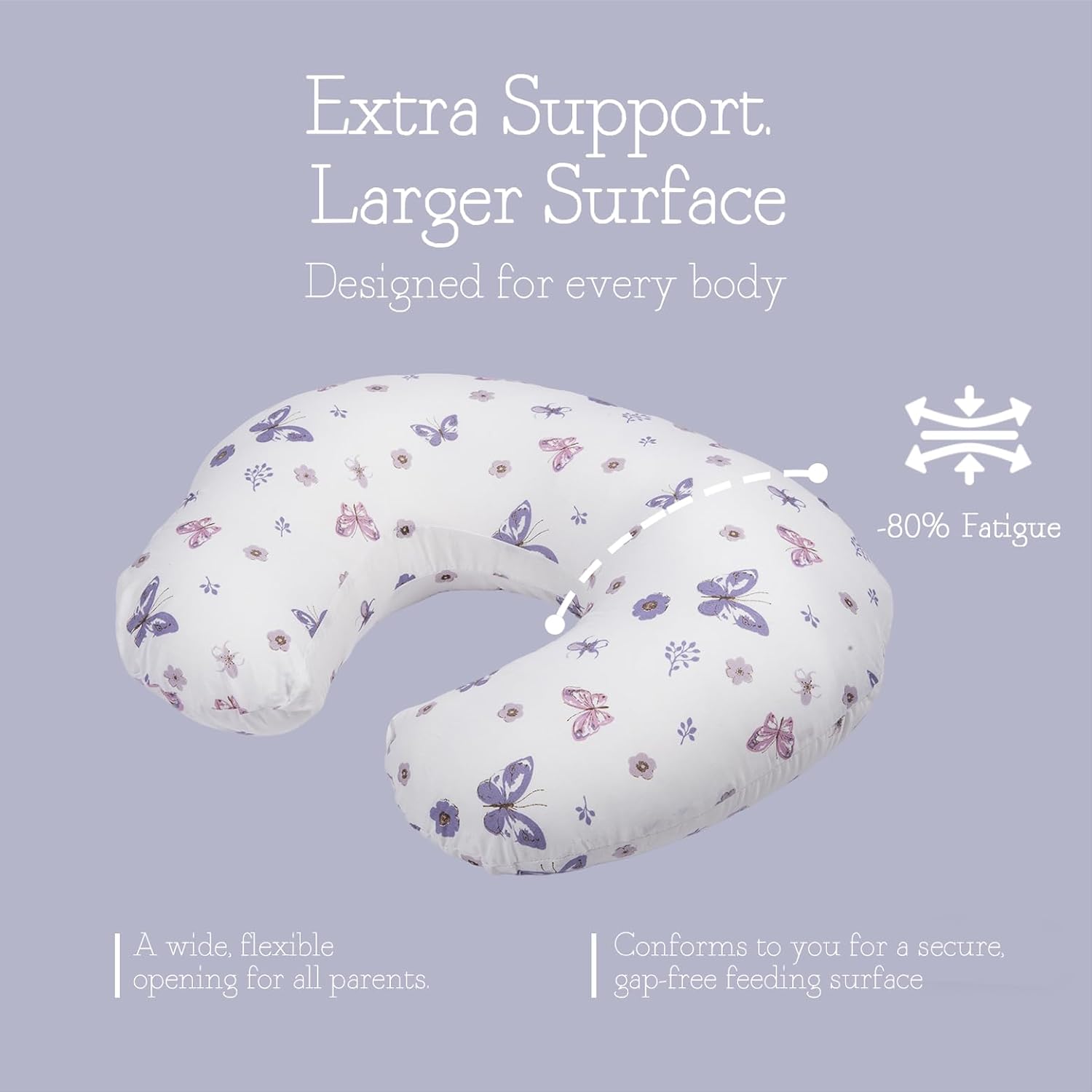 Little Grape Land Muslin Nursing Pillow, Soft 100% Cotton Breastfeeding Pillow with Breathable Removable Cover, Purple Butterfly Breast Feeding Pillows for Babies 0-12 Months with Protective Zipper
