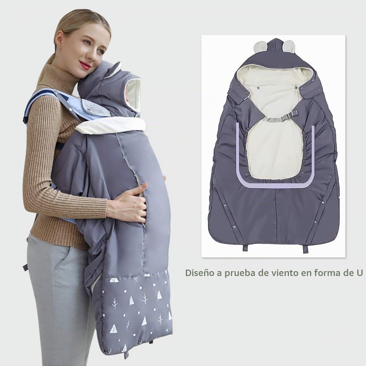 SONARIN Universal All Seasons Cobertor para portabebés,Capa para el invierno,Prueba de viento,Impermeable,Sombrero Desmontable(Gris)