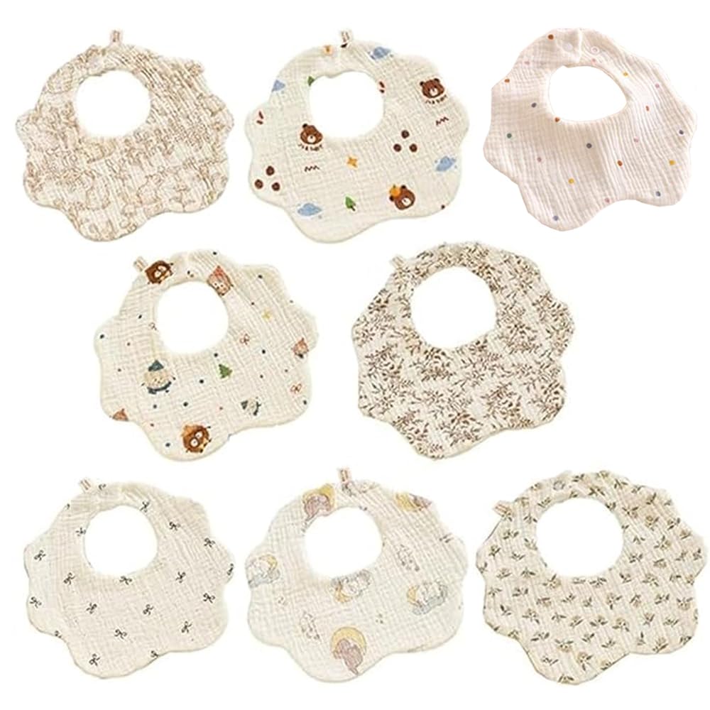 Oaygat 8 Packs Baby Bandana Dribble Bibs 360° Rotating Neck Baby Drool Bibs Waterproof Newborn Feeding Bib Soft and Absorbent Teething Bib with 2 Adjustable Snaps Cotton Infant Bibs for Toddlers