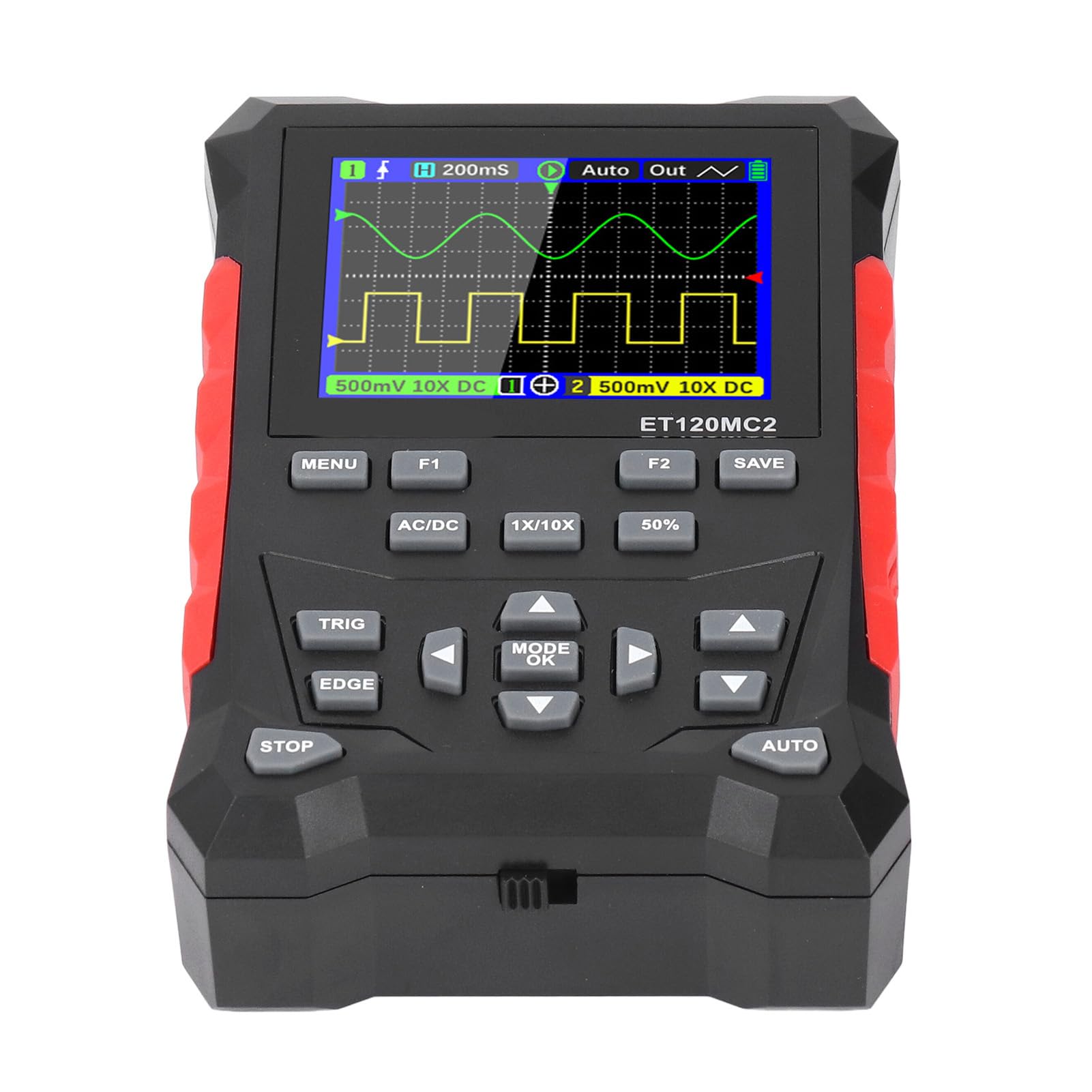 Oscilloscopio Portatile 120MHz 2 500MSA/S Oscilloscopio con Schermo TFT 2,4 Pollici per la Ricerca Scientifica Materiale ABS Portatile