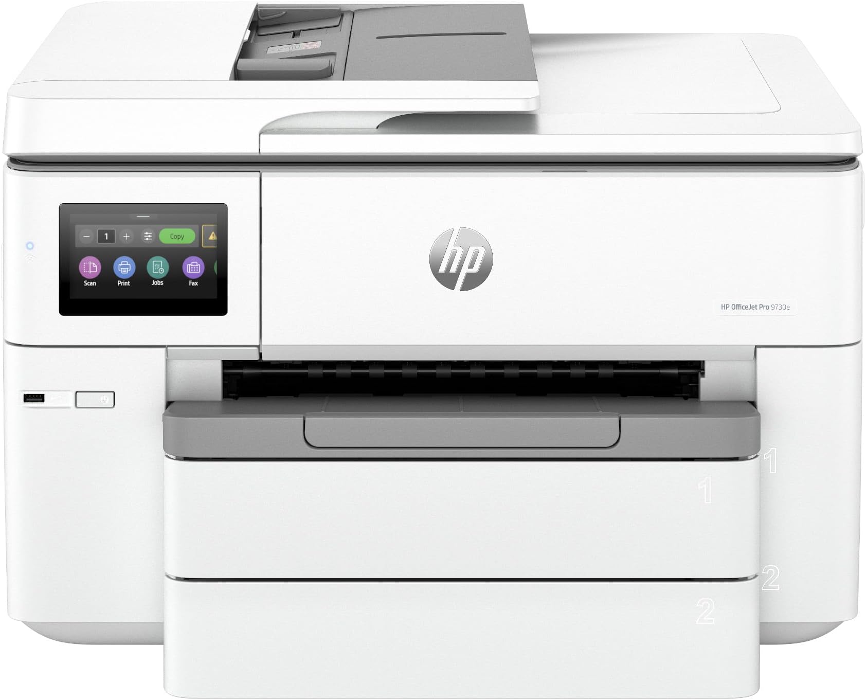 HP A3 Inkjet Composite Printer OfficeJet Pro 9730e Smartphone Print, Compatible with P3 Systems as You See on Screen, Smart Click Touch Panel, Supports 500 Paper Feed (250 Sheets x 2 Trays), Wolf Pro Security, US Model