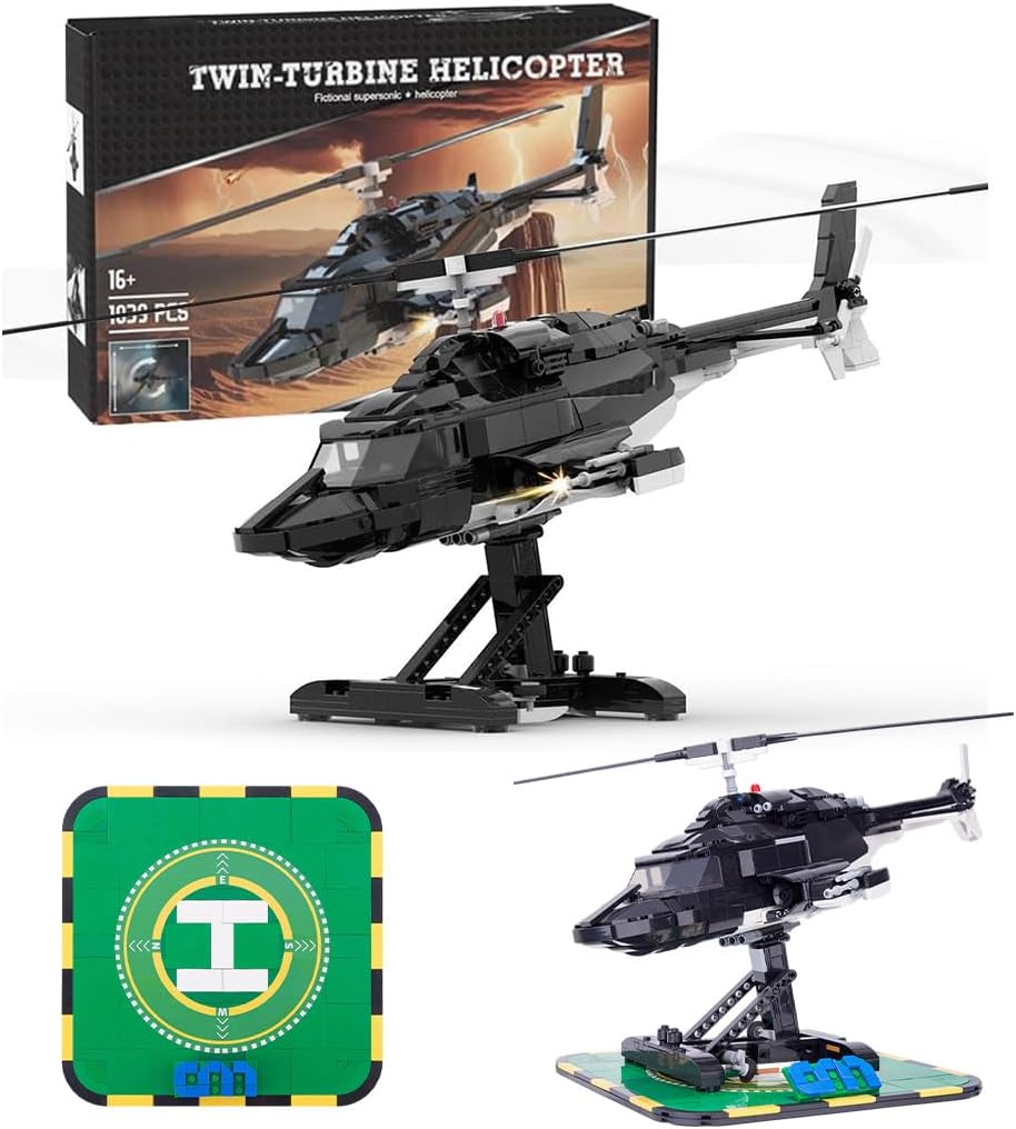 CubiMythx Helicopter Building Blocks and Construction Toy, Collectible Military-Themed Model to Build and Display, Great Gift for Military Fans (1039PCS)